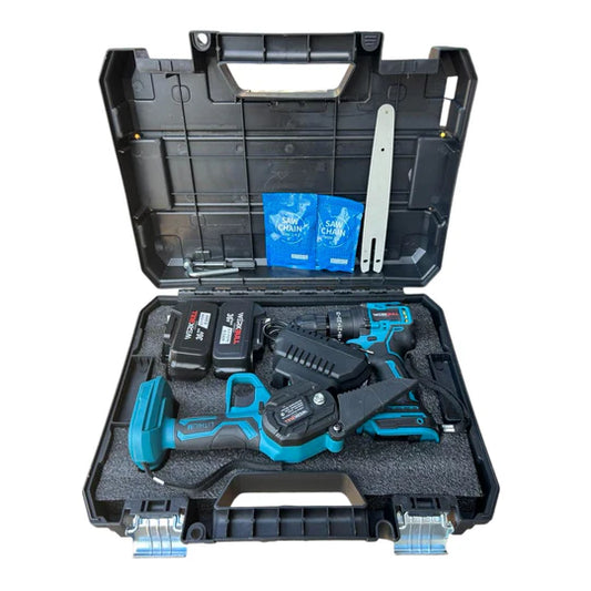 2в1 Комплект Ударен Винтоверт и Резачка с автоматично омасляване 22см шина + две батерии 36v 8ah